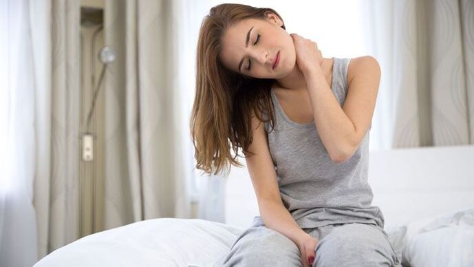 A woman develops severe pain in the back of her neck.